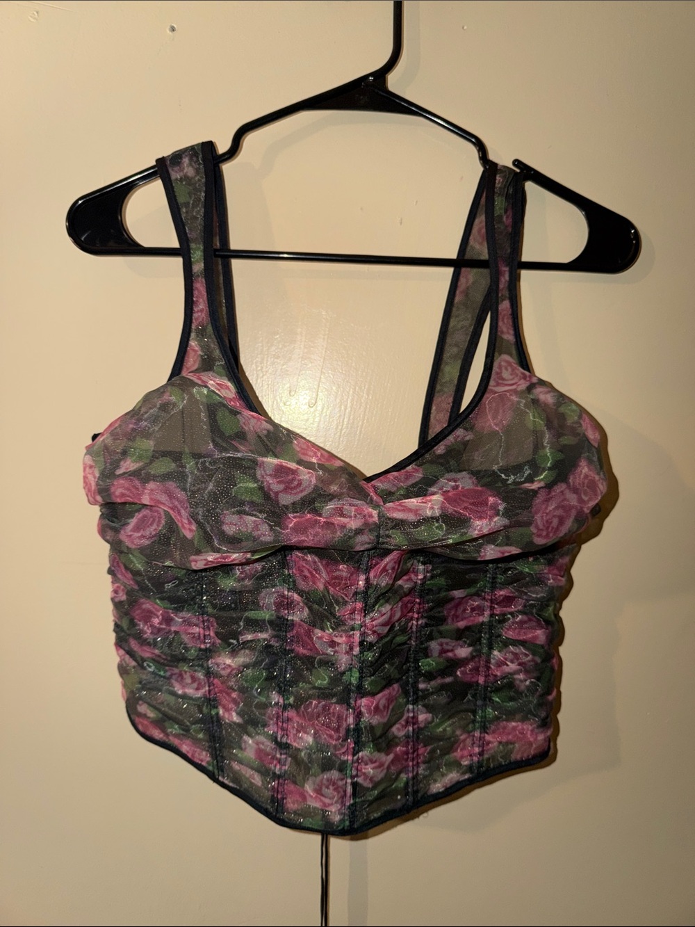 For Love and Lemons Pink Floral Mesh Bandeau Top